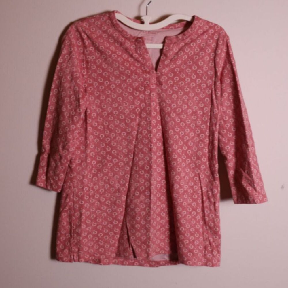 LL Bean Pink Apple Graphic Top Medium 3/4 Sleeve Cotton